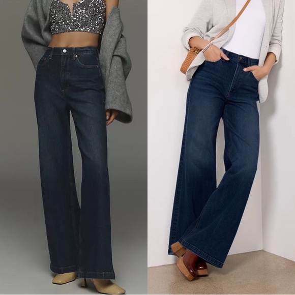 Evereve Pistola Lana Elevation Wide Leg Long Dark Wash Jeans - Picture 1 of 9